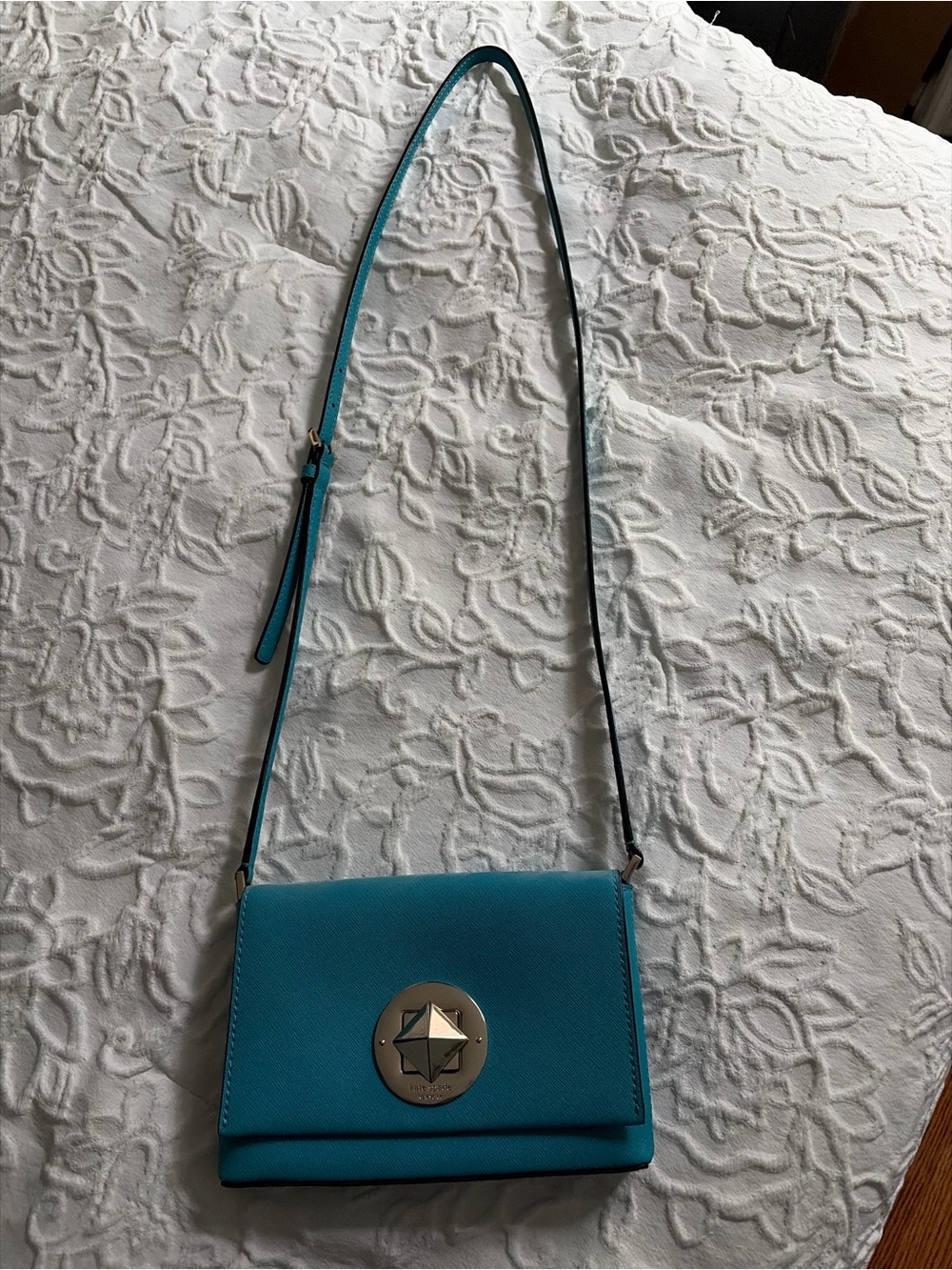 Kate Spade Teal Crossbody Shoulder Bag with Gold Clasp